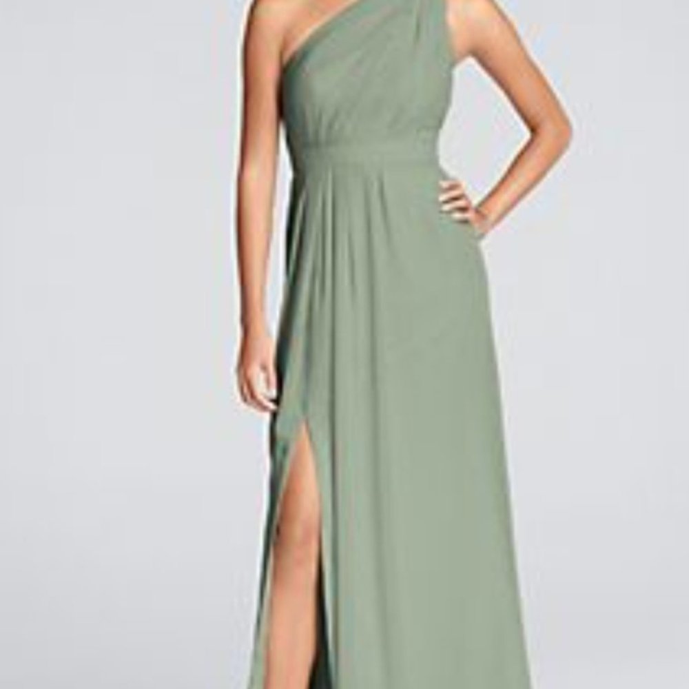 David's Bridal Sage One Shoulder Bridesmaid Dress- NEW WITH TAGS